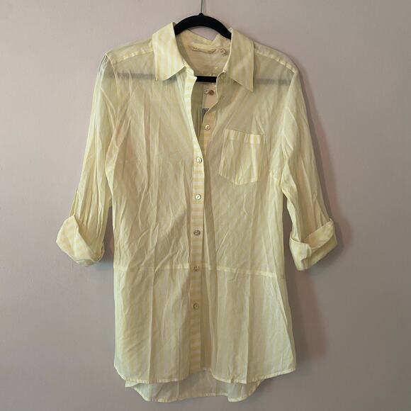 NWT Soft Surroundings Women's size Medium Yellow Striped Button Down Shirt - Picture 1 of 12